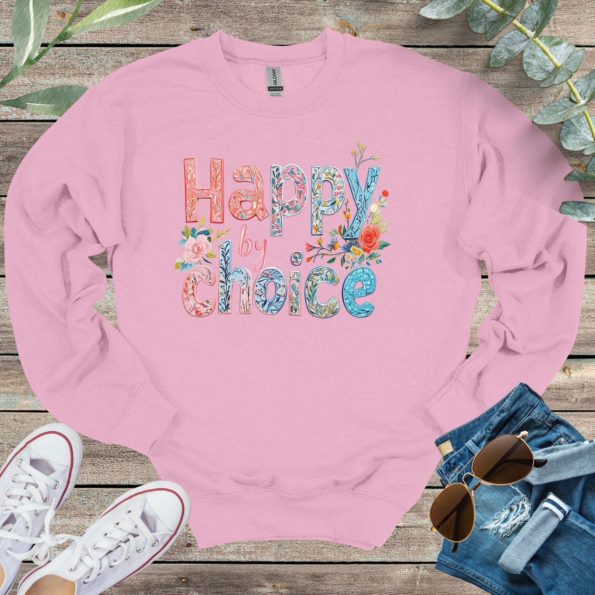 Printify Sweatshirt S / White Happy By Choice Unisex Sweatshirt