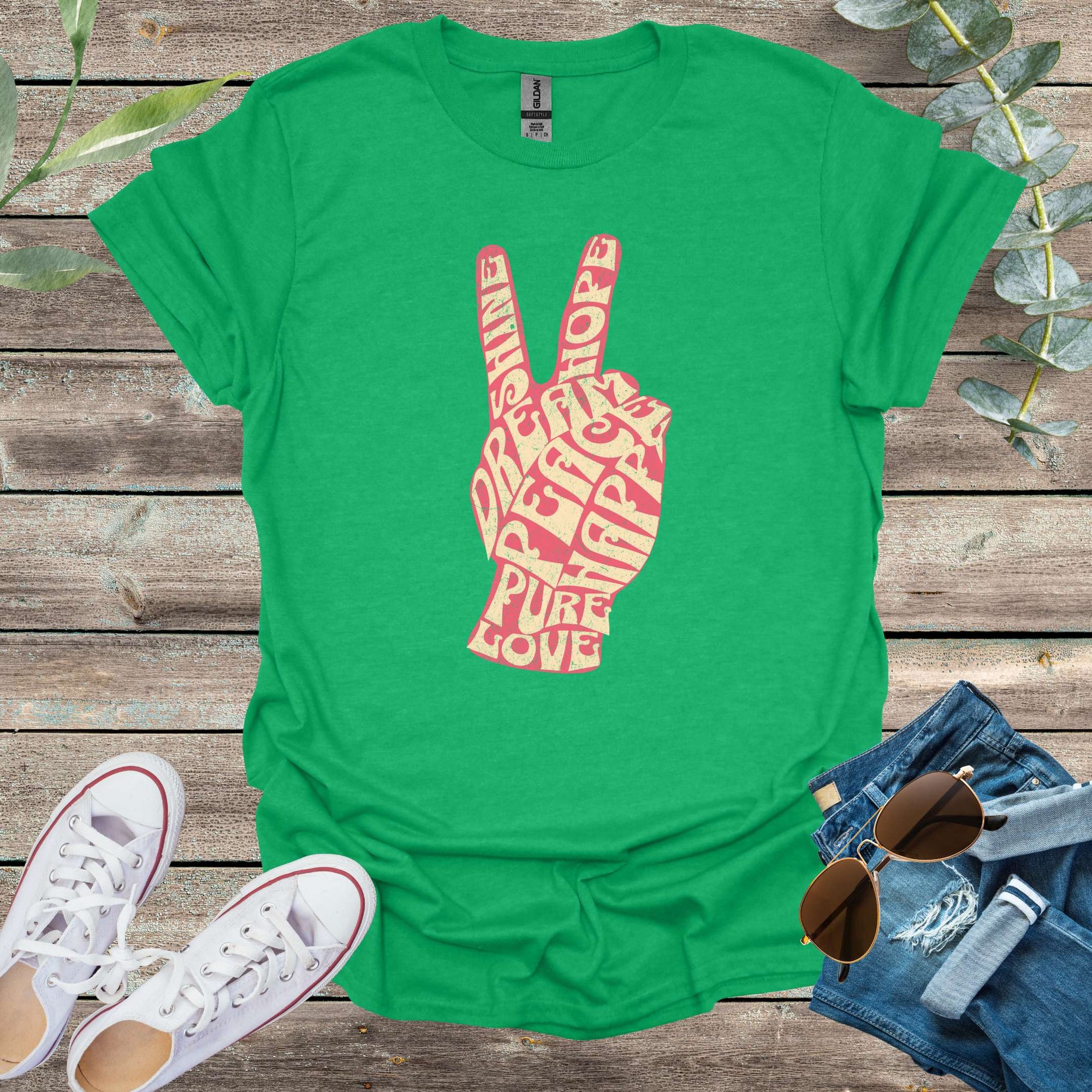 Printify T-Shirt Heather Irish Green / S Peace Sign