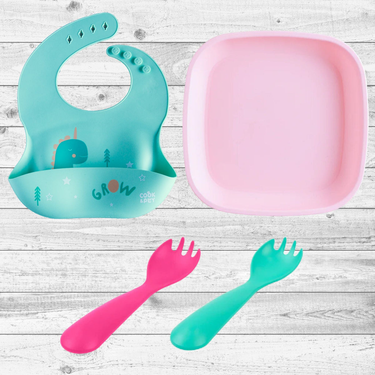 ReplayRecycled Set Alimento Rosado Set 4 Piezas Con Babero