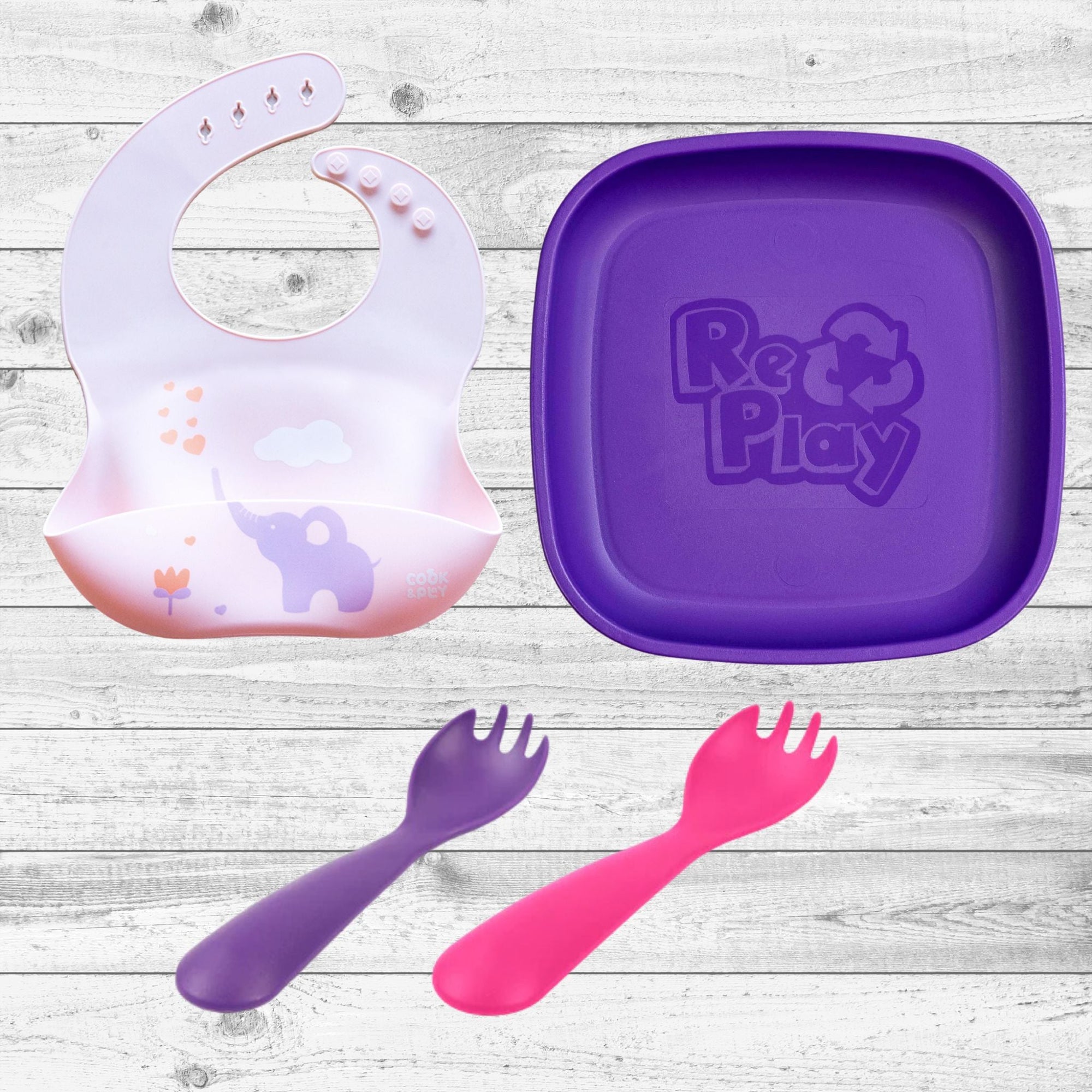 ReplayRecycled Set Alimento Amatista Set 4 Piezas Con Babero