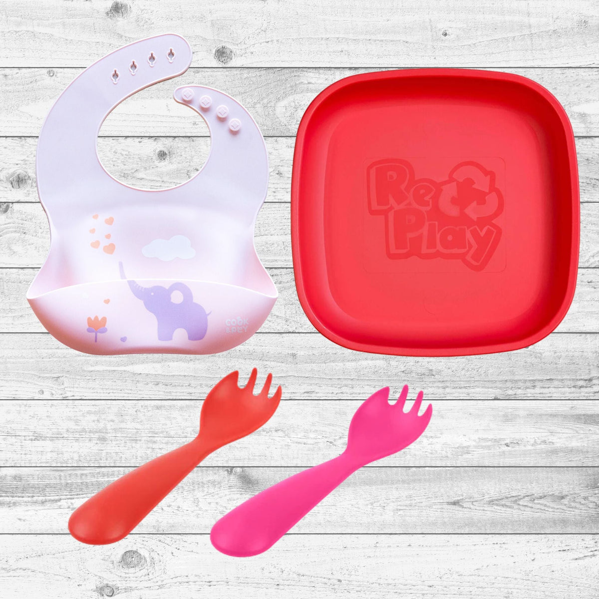 ReplayRecycled Set Alimento Rojo Set 4 Piezas Con Babero