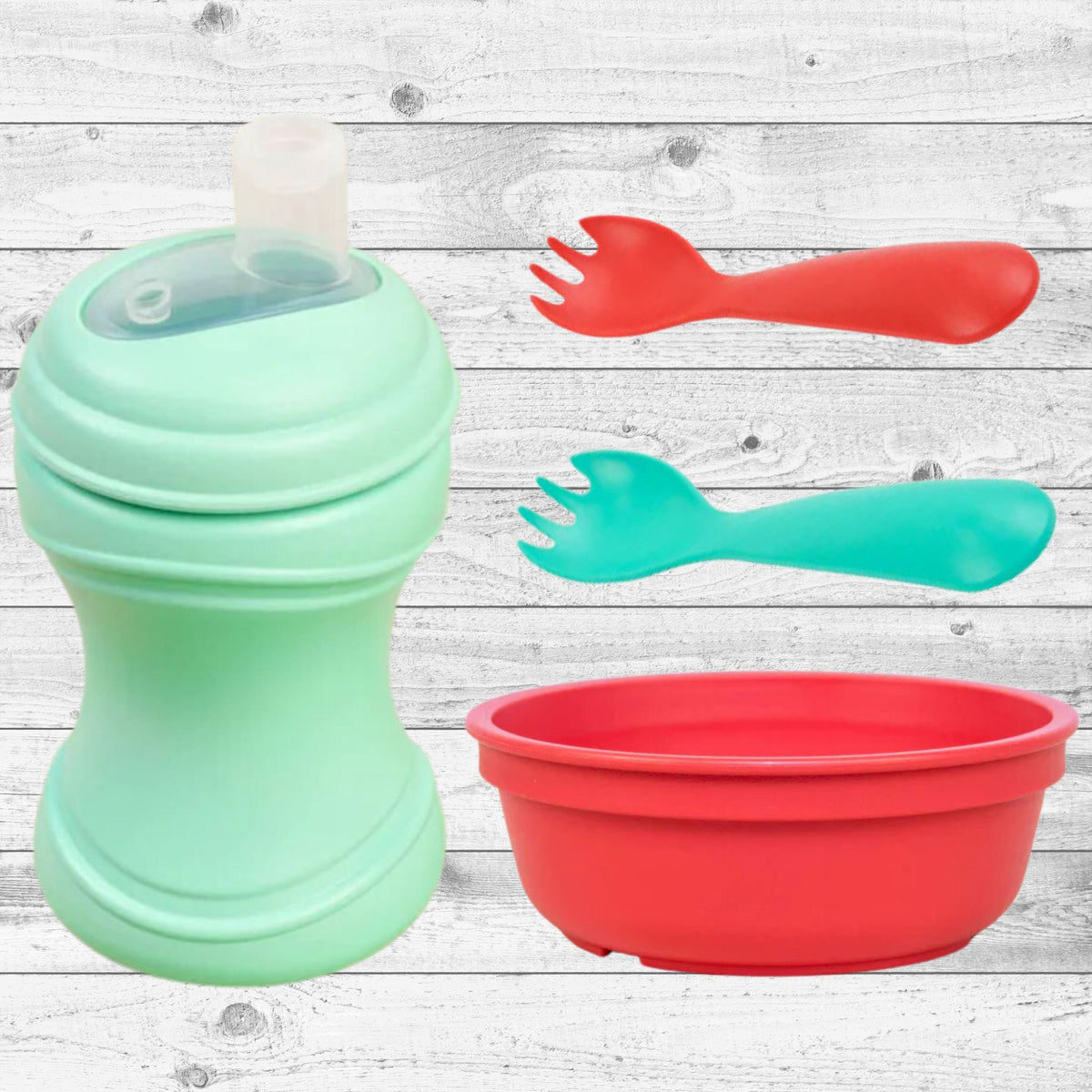 ReplayRecycled Set Alimento Rojo Set 4 Piezas Vaso Boca Blanda