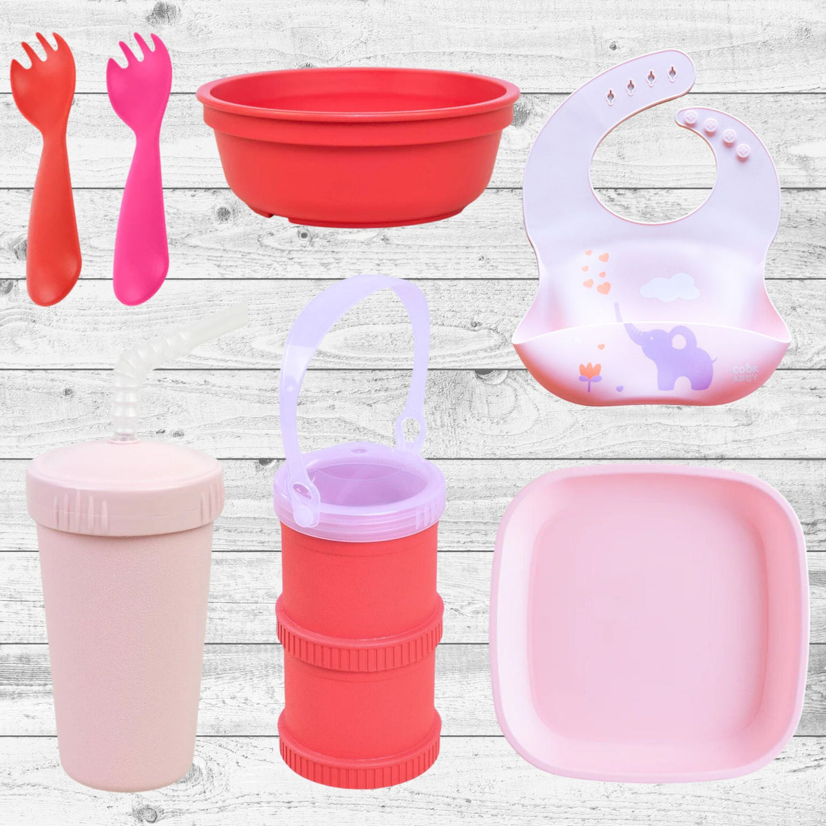 ReplayRecycled Set Alimento Rosado/ Vaso Bombilla Set Comida 7 Piezas