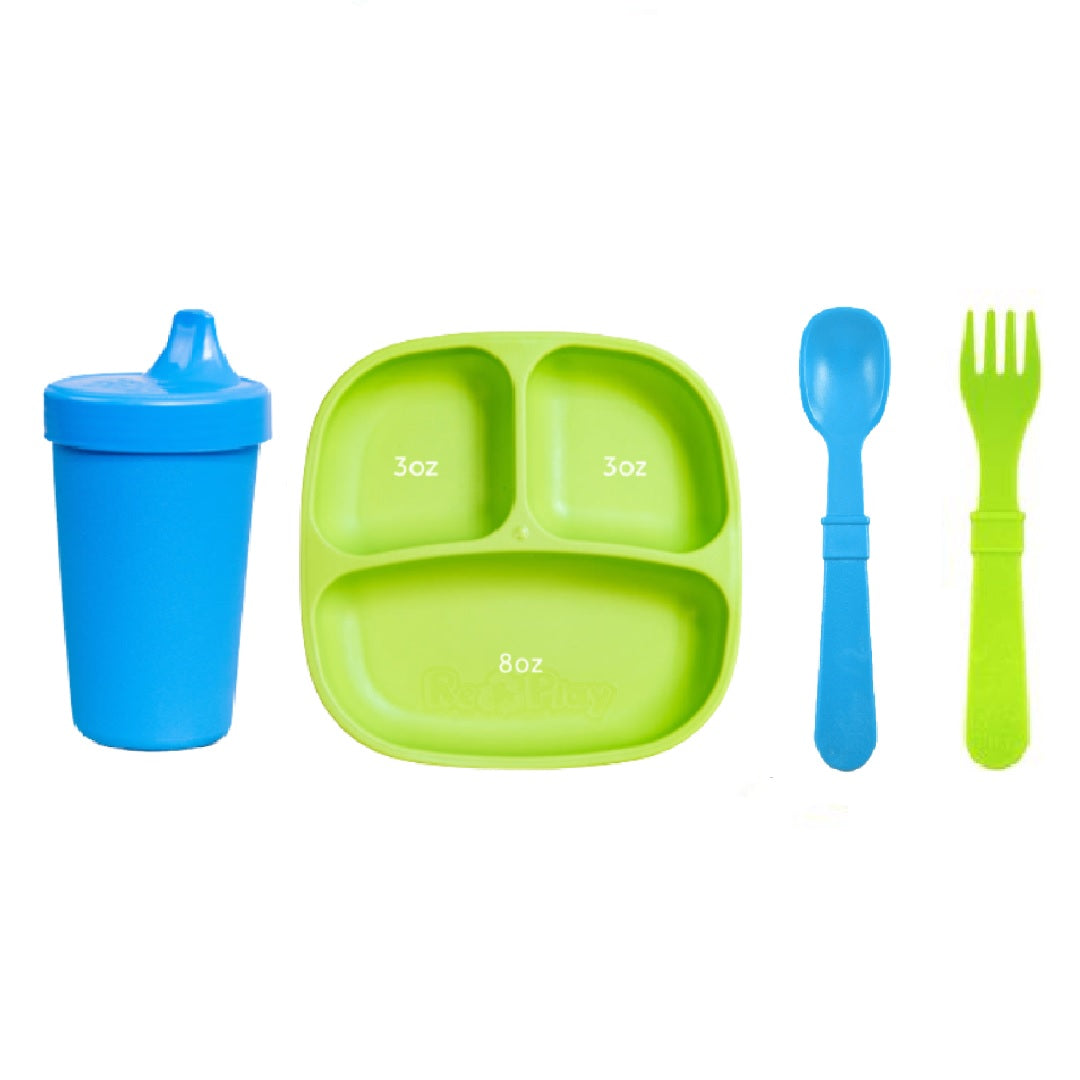 ReplayRecycled Plato Azul-Verde Limon Set Comida Ecológico- 4 Piezas