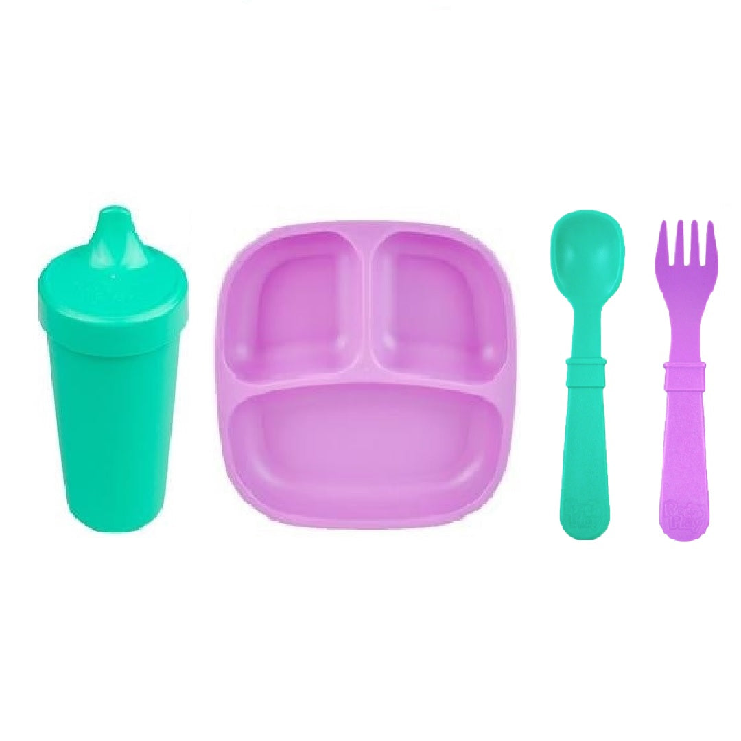 ReplayRecycled Plato Aqua -Morado Set Comida Ecológico- 4 Piezas