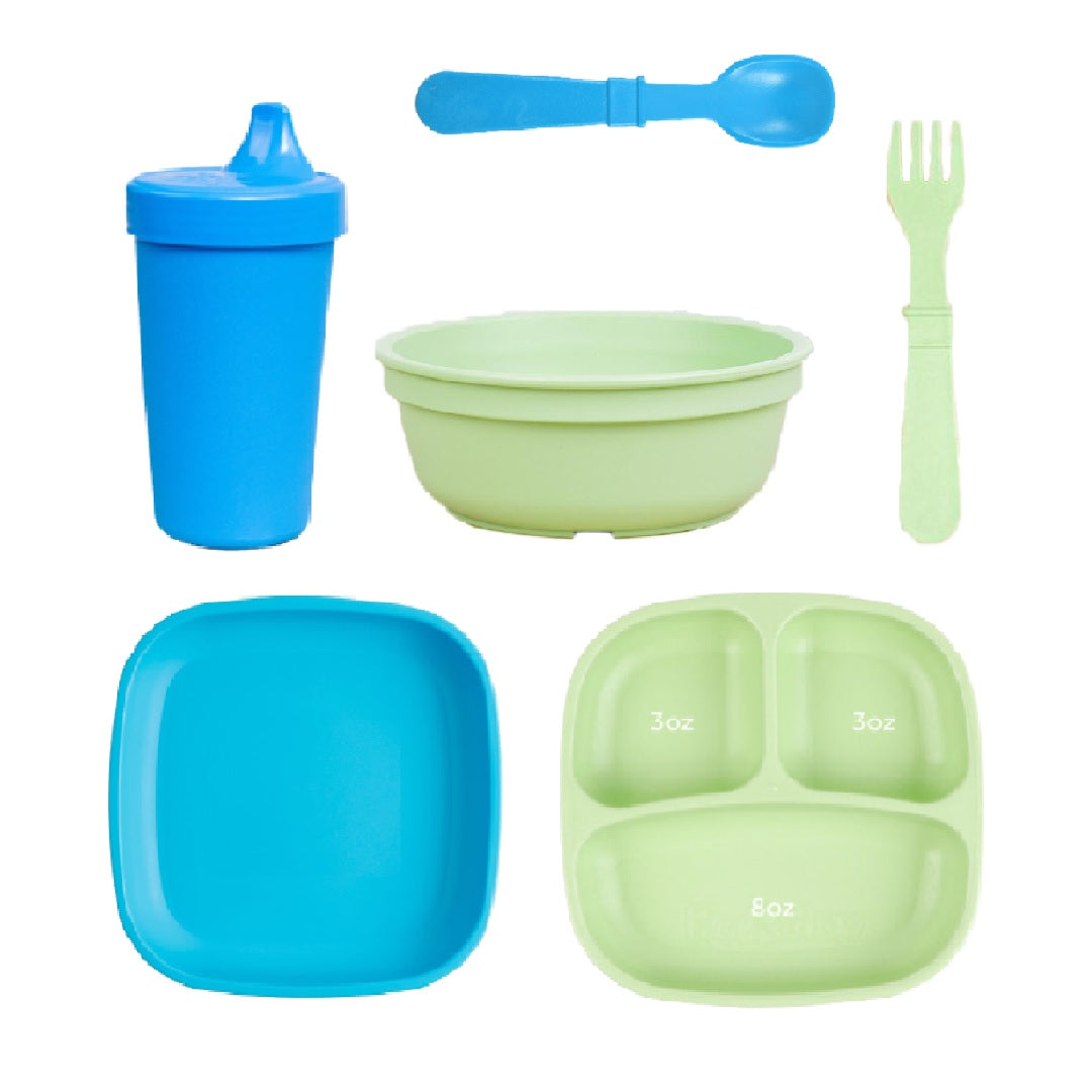 ReplayRecycled Plato Azul-VerdePastel Set Comida Ecológico- 6 Piezas