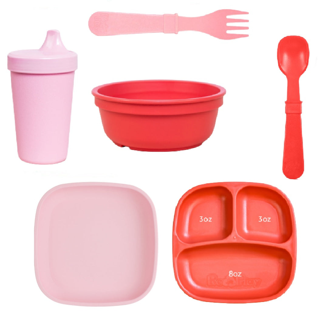 ReplayRecycled Plato Rojo-Rosado Set Comida Ecológico- 6 Piezas