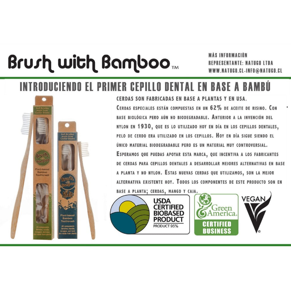 Brush with Bamboo Cepillo Dientes Cepillo Dental 100% Ecológico Infantil