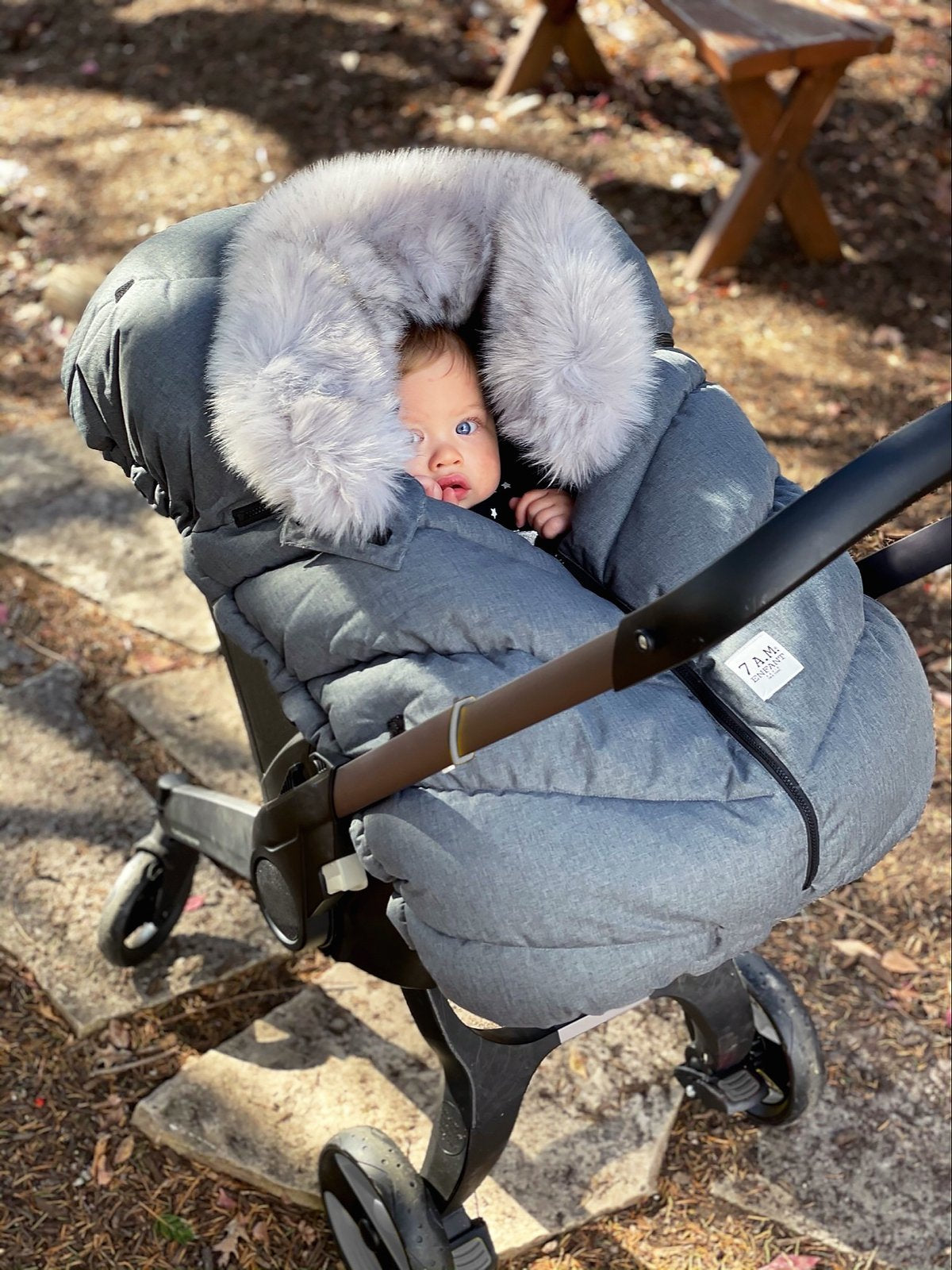 7am Accesorio Cobertor Silla Auto Cocoon- Gris Faux Fur