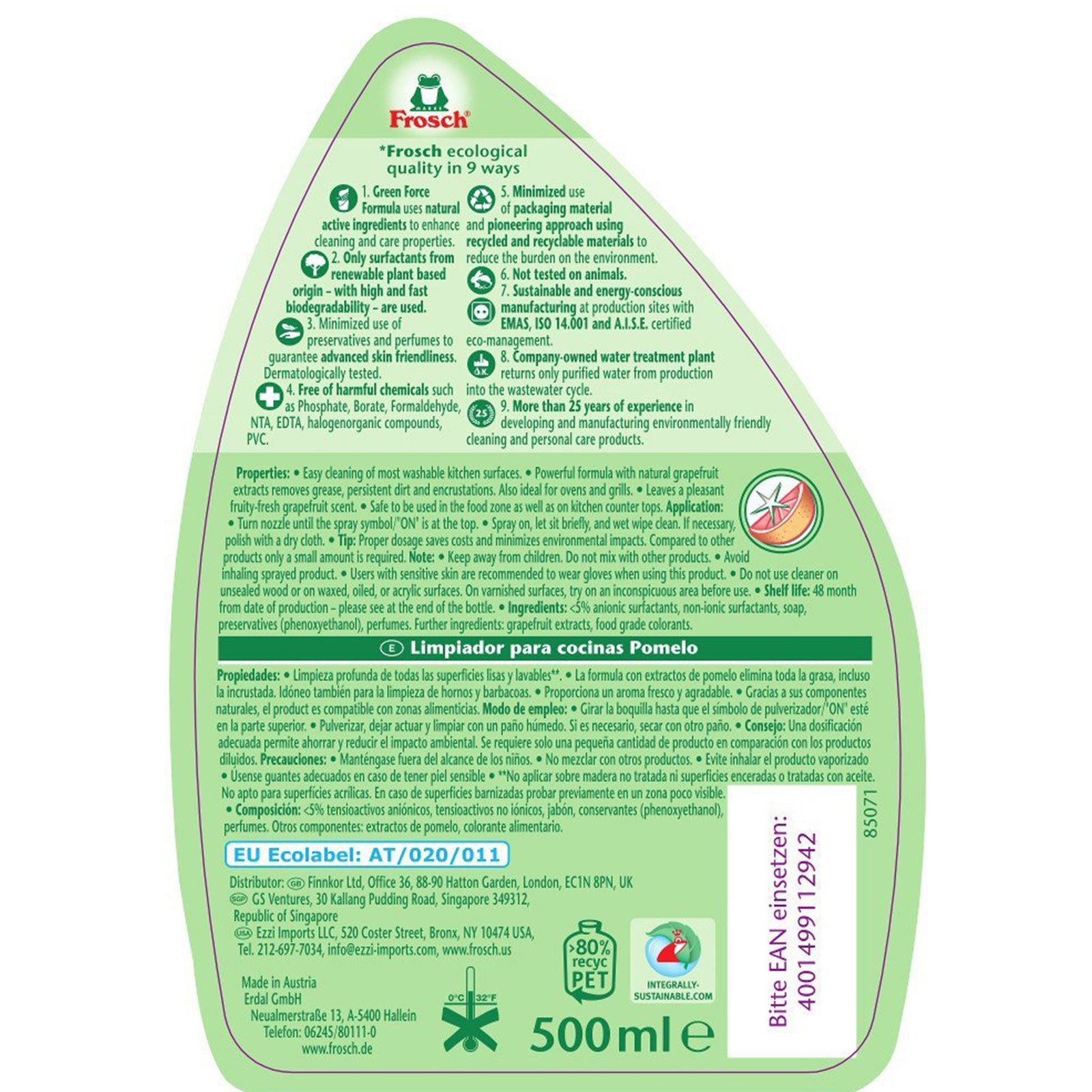 Frosch Limpiador Limpiador Anti-Grasa para superficies Aroma Pomelo