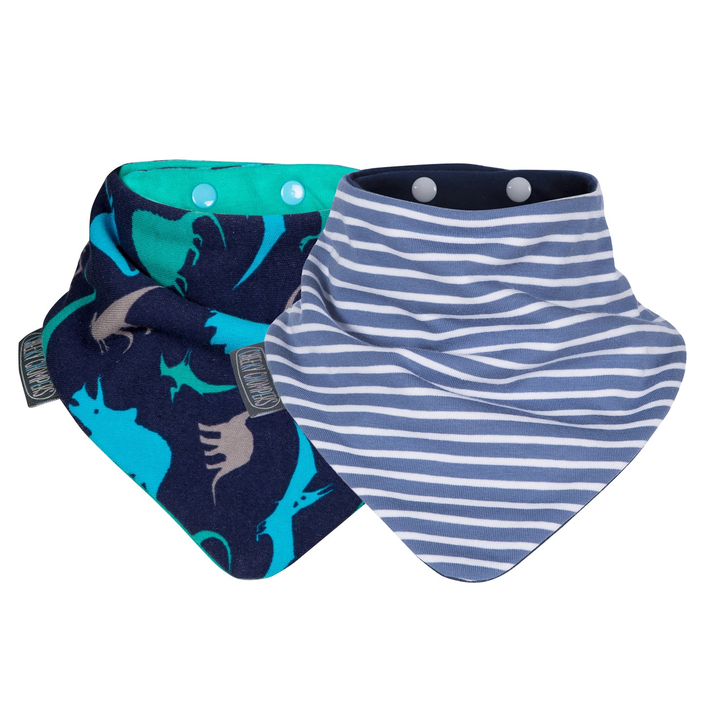 Cheeky Chompers Babero Pack Baberos- Stripes & Dino