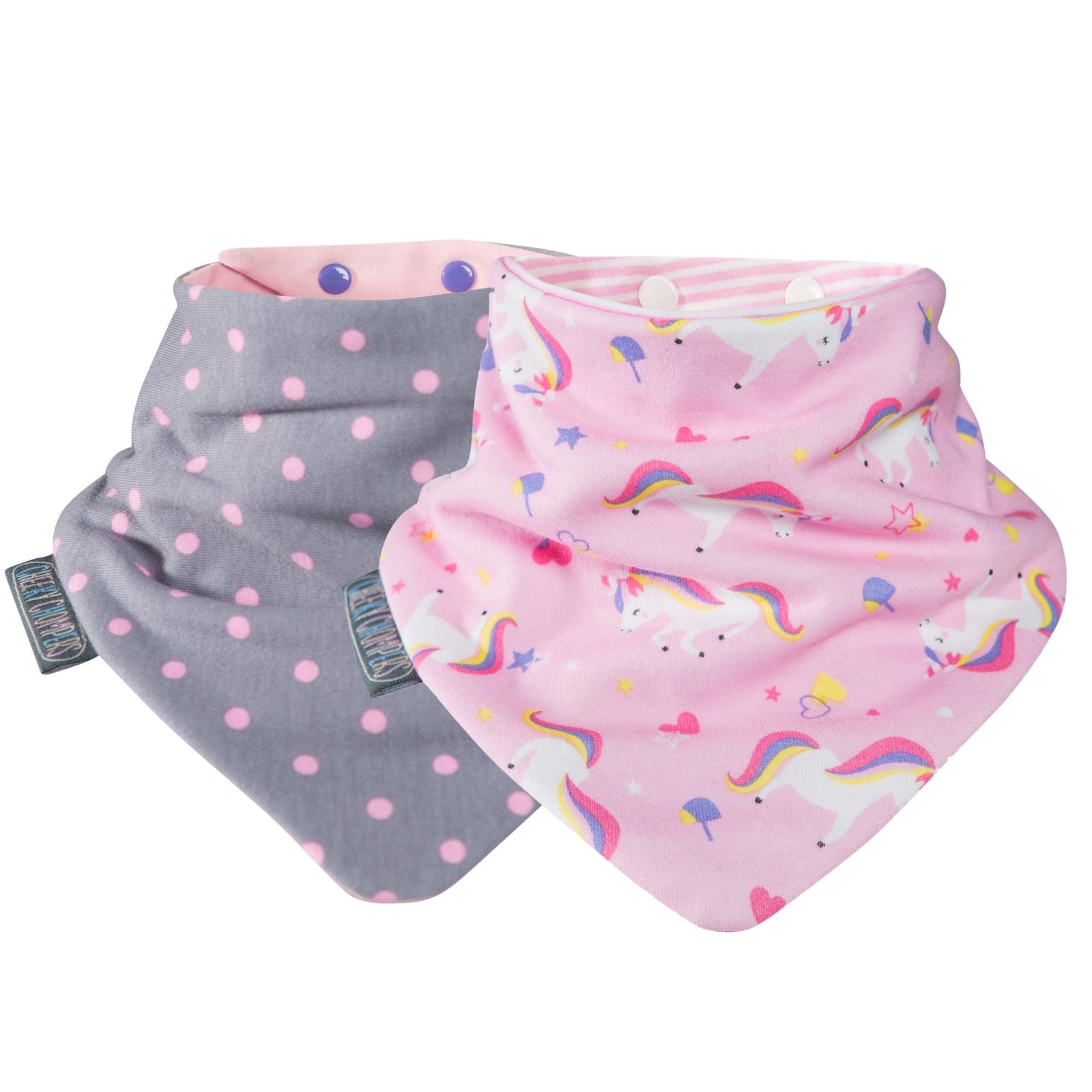Cheeky Chompers Babero Pack Baberos- Unicorn Love & Polka Dot