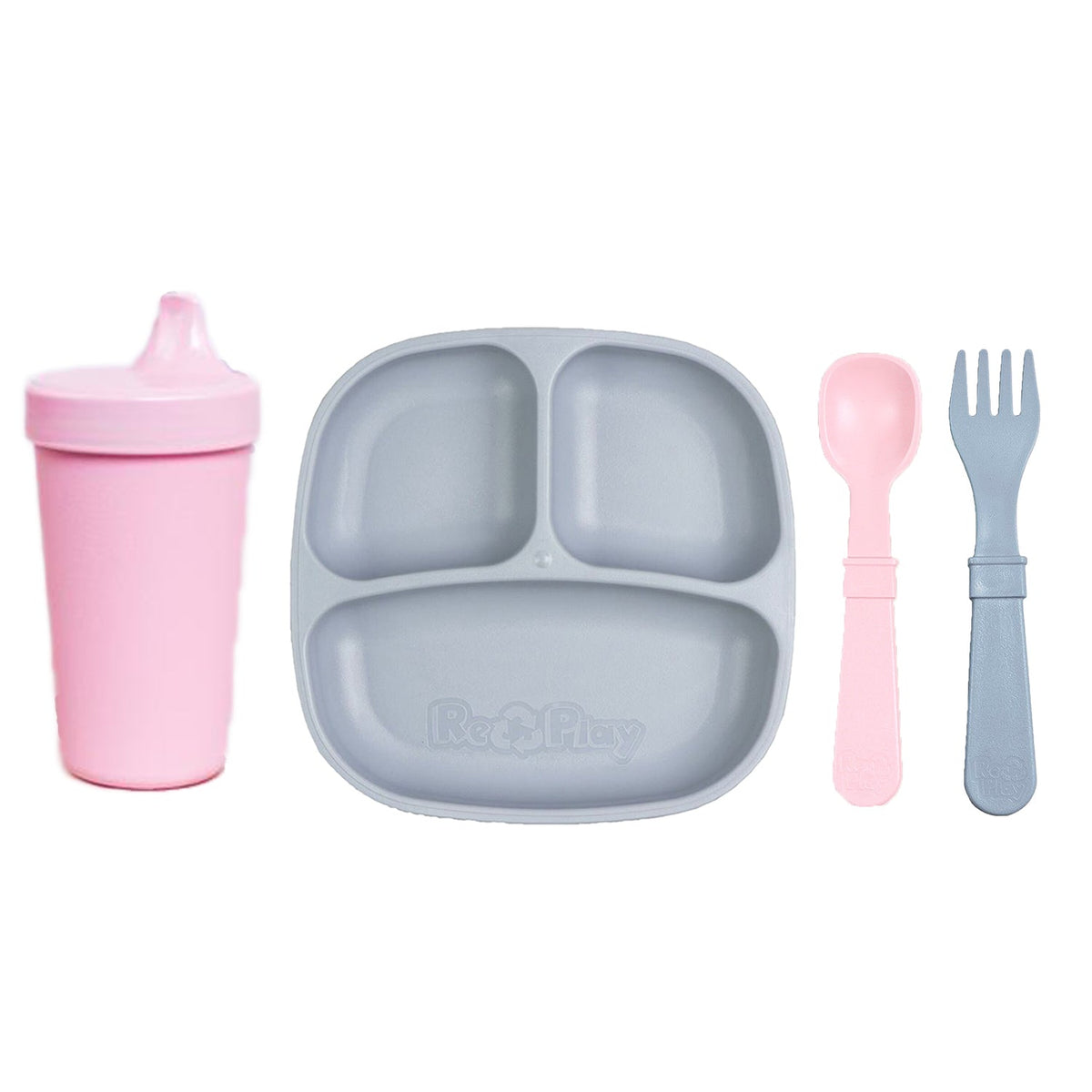ReplayRecycled Plato Gris-Rosado Set Comida Ecológico- 4 Piezas
