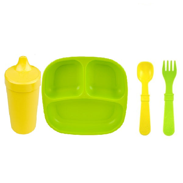 ReplayRecycled Plato Verde Limon - Amarillo Set Comida Ecológico- 4 Piezas