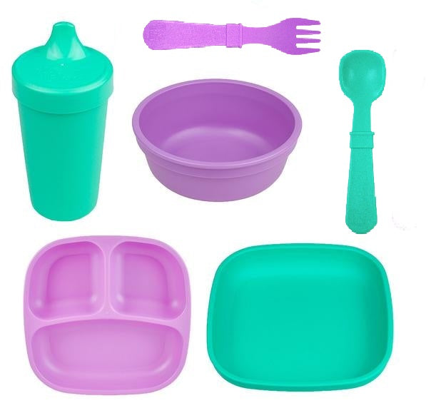 ReplayRecycled Plato Aqua-Morado Set Comida Ecológico- 6 Piezas